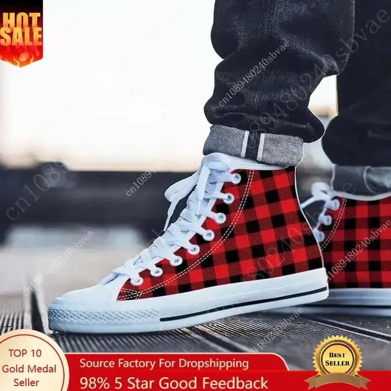 Plaid High Top Shoes Mens Wome - Men'S Shoes Qn avaliação e preço
