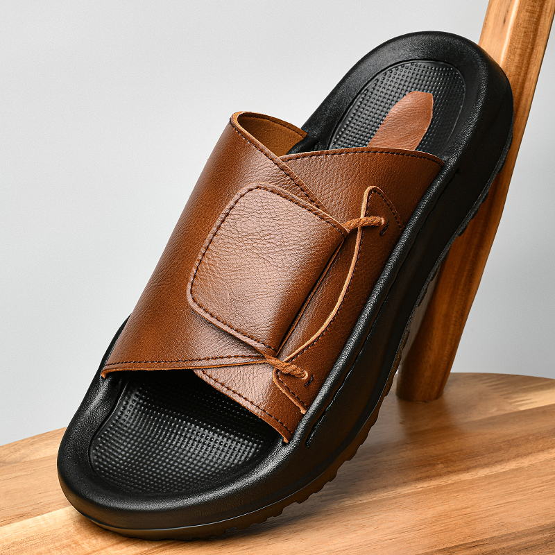 Leather Men's Slippers Slides  - Men'S Shoes Qn avaliação e preço