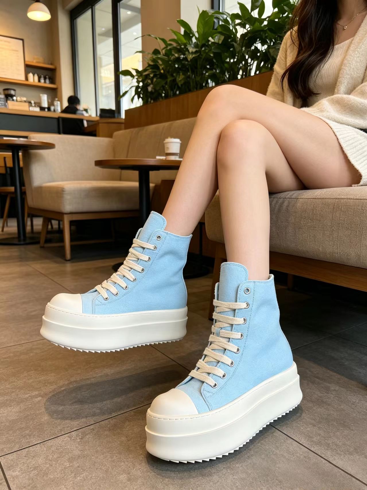 Light Blue High Top Canvas Sne - Men'S Shoes To Increase Height avaliação e preço