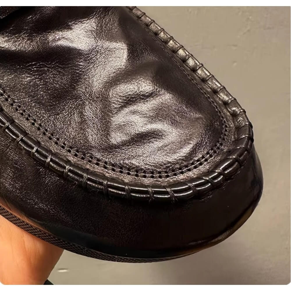 Handcrafted Black Leather Driv - Men'S Shoes Drivers avaliação e preço